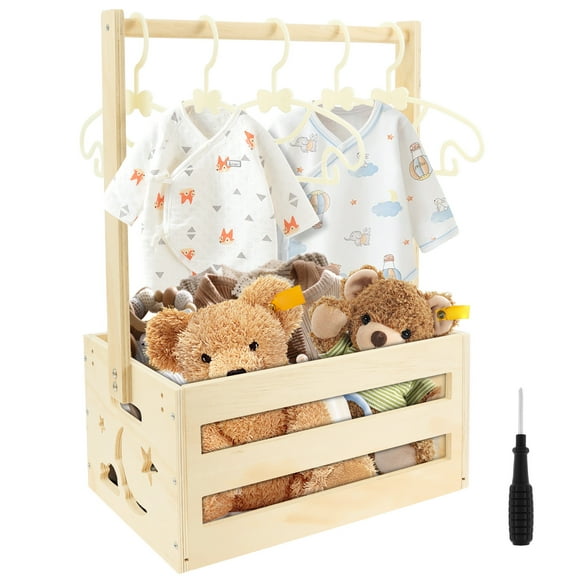 Baby Shower Crate Decorative Baby Shower Basket with Hanger and Handle Practical Wood Crate Basket for Newborn Boy Girl New Parent