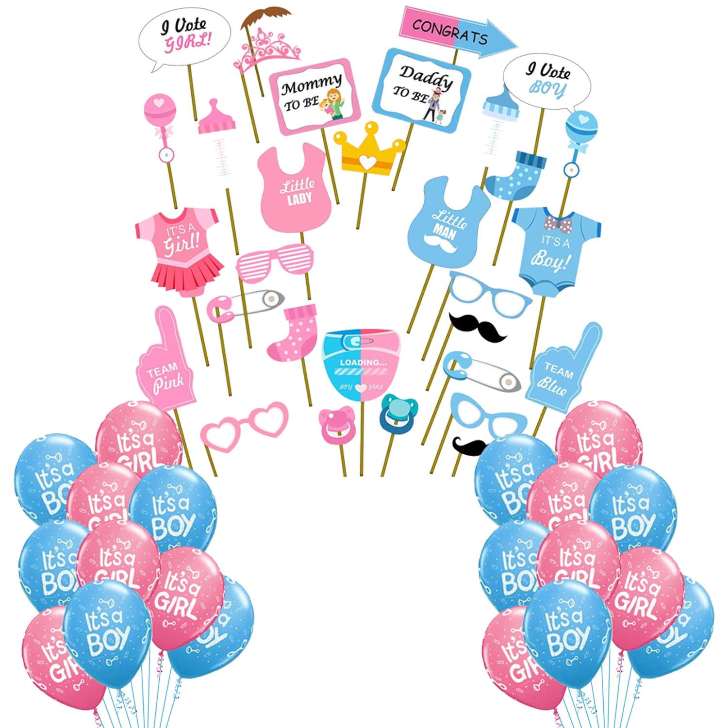 Baby Shower Decoration Set - 54 Pc Baby Shower Party Props, Photo Booth ...