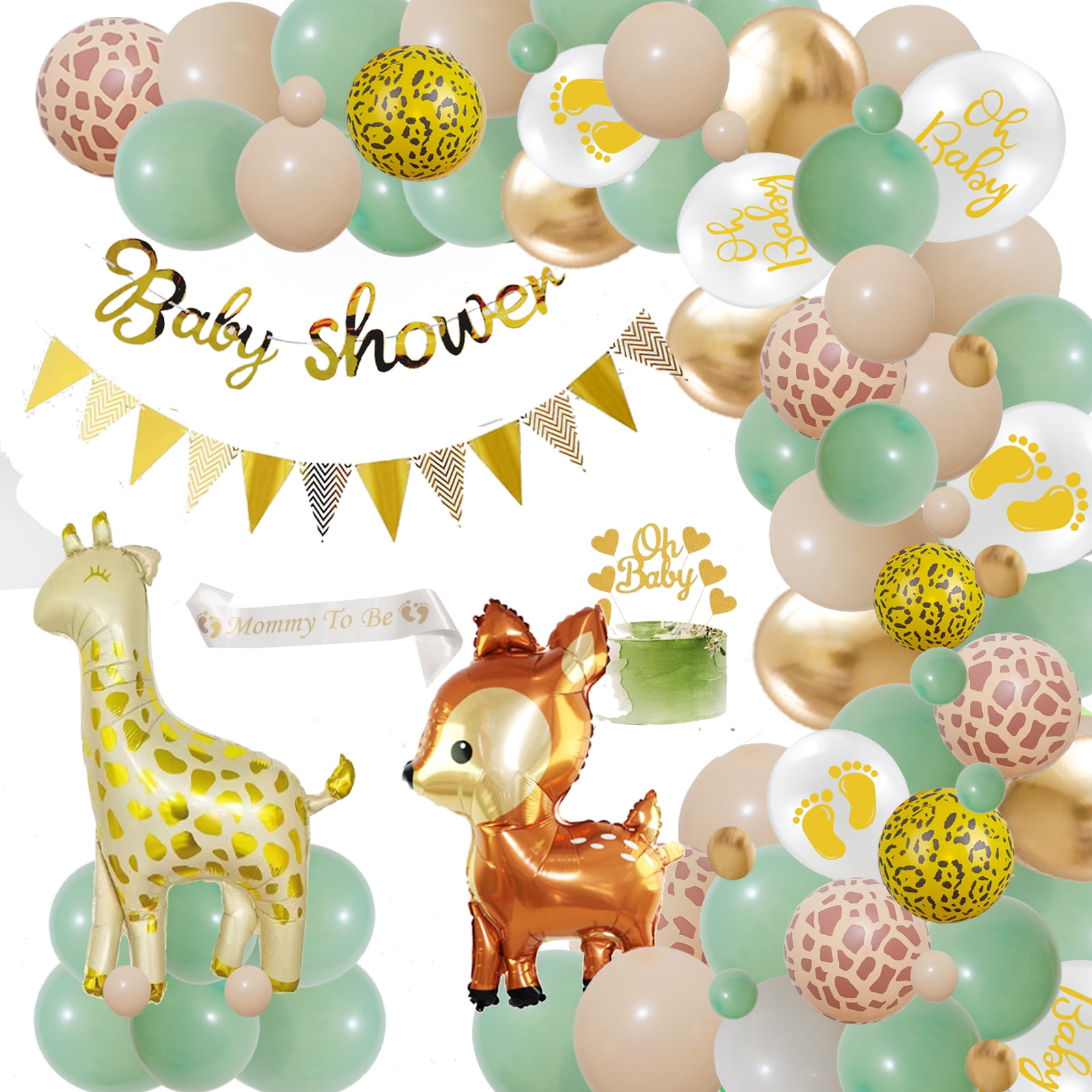 Baby Shower Decorations Boy Girls, Sage Green Baby Shower Decorations Neutral Baby Shower Balloons Set, Mummy to be Sash, Oh Baby Cake Topper Babyshower Banner,for Gender Reveal Party Decorations