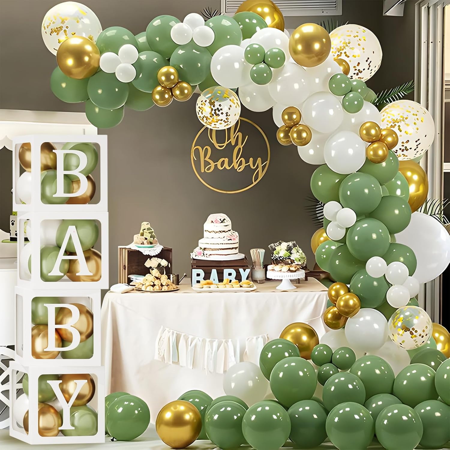 Baby Shower Decorations For Boy Girl - 183Pcs Sage Green Balloon Arch ...