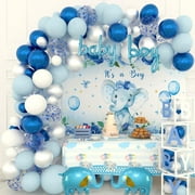 Baby Shower Decorations,Gender Reveal Balloon Garland Kit Party Supplies for Boy with Baby Boxes Letters Elephant Backdrop Tablecloth Balloons. for Baby Shower Party Decor Supplies