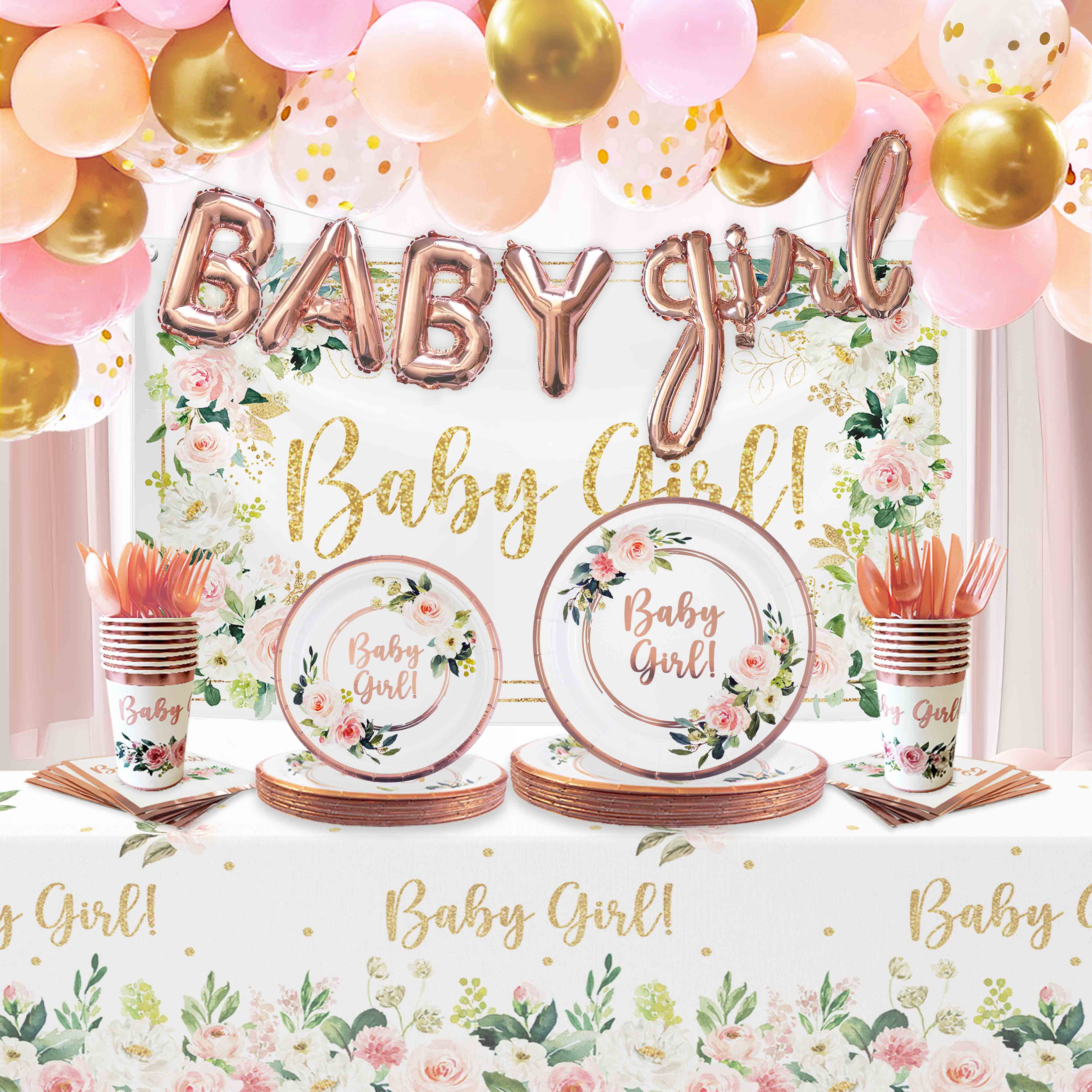Floral Baby Shower Birthday Decorations Set for Girl with