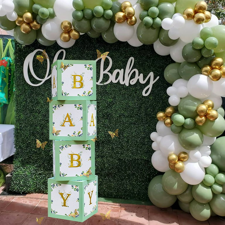Baby Shower Decorations Sage Green Balloon Boxes, Boy Girl Baby Blocks with  Baby Letters for Baby Shower Decor Backdrop, Gender Reveal Decorations