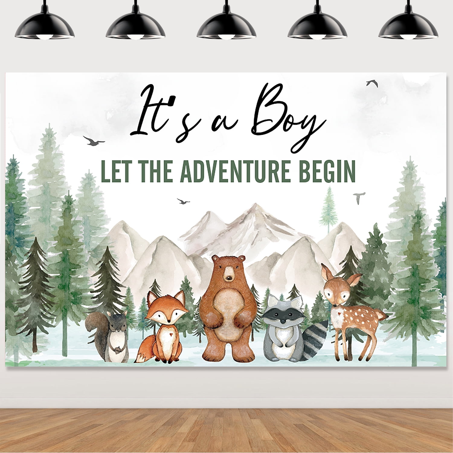 Adventure Begin Boy Antler Round Baby Shower Backdrop