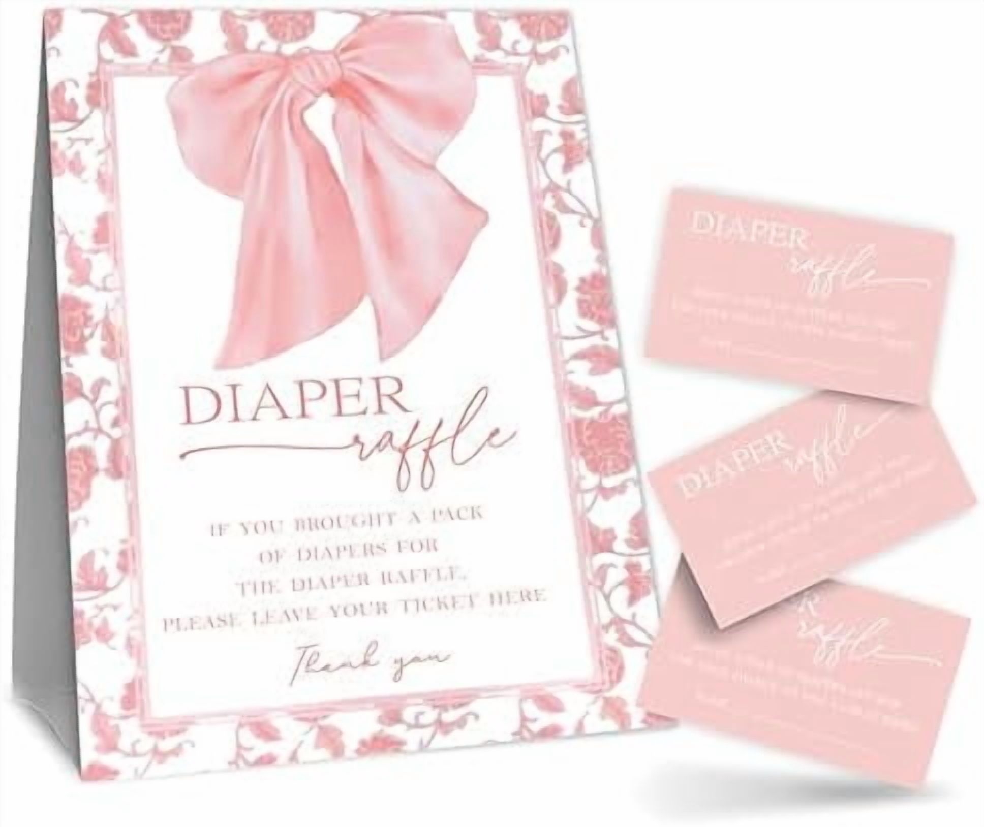 Baby Shower Diaper Raffle Kit (Blush Rose): 1 sign + 50 tickets (gender ...