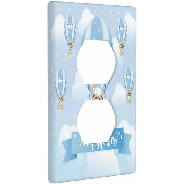 Baby Shower Elements Wall Plate Bear Hot Air Balloon Electrical Outlet