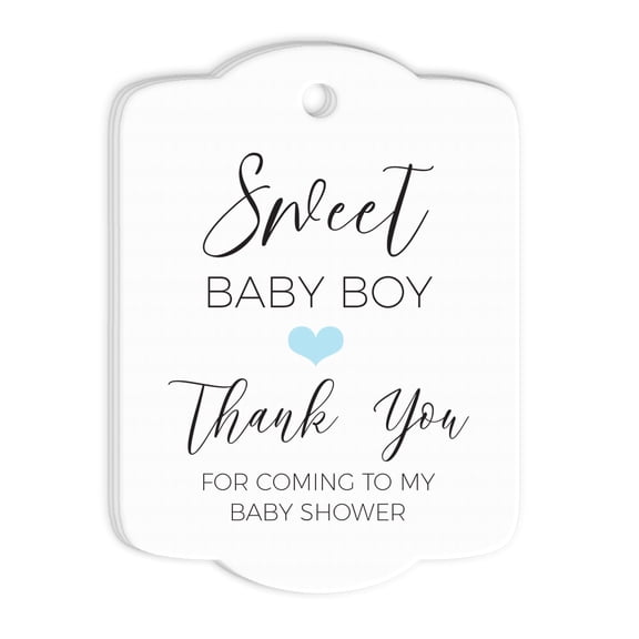 Baby Shower Favor Tags Sweet Baby Boy Blue Rounded Set of 24