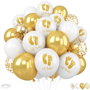 Baby Shower Footprint Balloons 50 Pcs 12 Inch White Gold Party Balloons for Gender Reveals & Birthday Parties