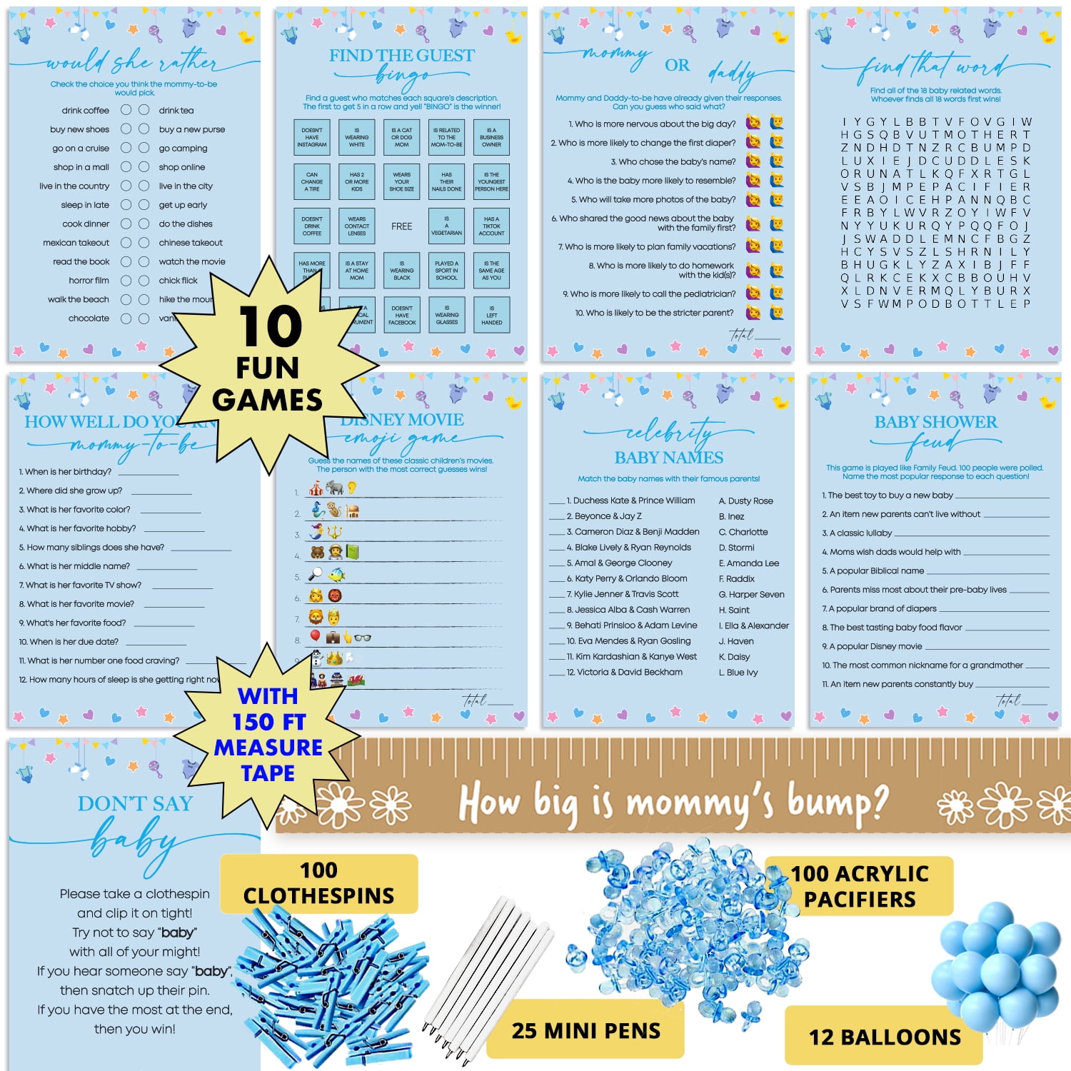 Who Knows Mommy Best Game - Blue Elephants Printable Baby Shower Games –  OhHappyPrintables, image size:1500x1500