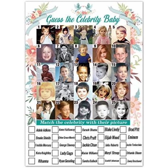 Baby Shower Games - Celebrity Baby Guessing Game for 40 Guests