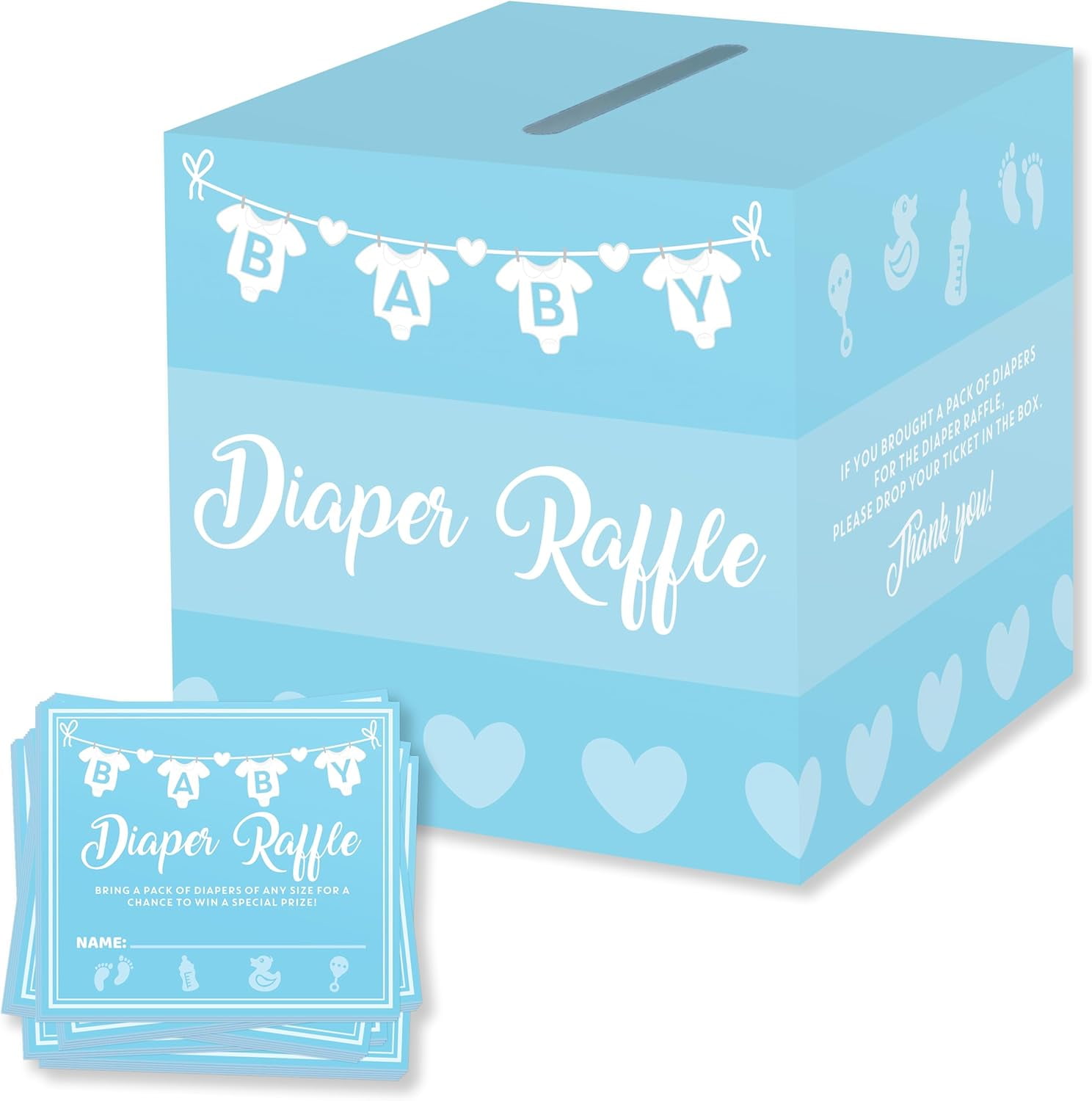 Baby Shower Games for Boy, 50 Blue Diaper Raffle Tickets, Diaper Raffle Ticket Cards Box, Baby Shower Decorations, Raffle Prizes, Ideas