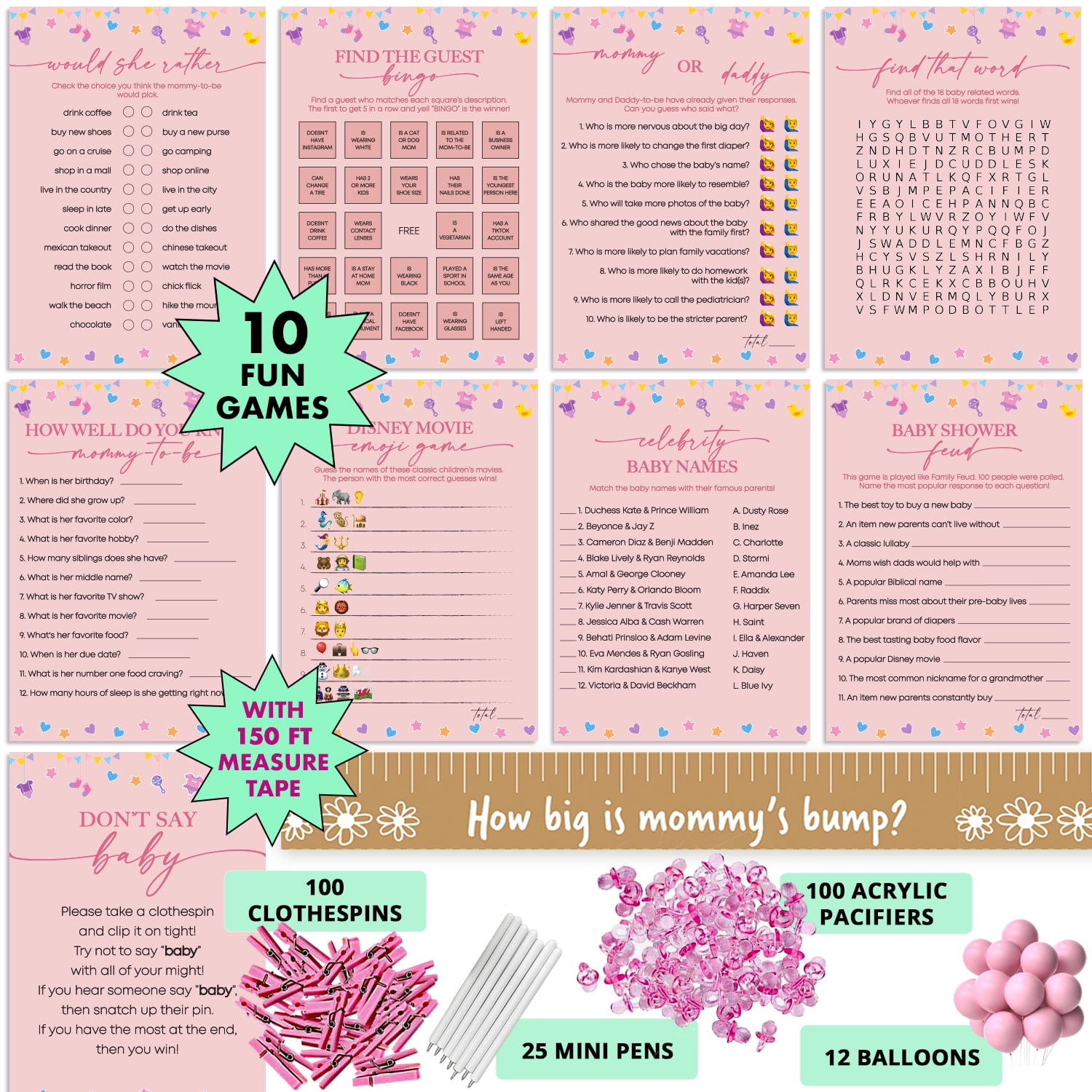 BABY SHOWER BABY GIRL ITEMS MANY TO CHOICE FROM GAMES BABY FAVORITES & MORE