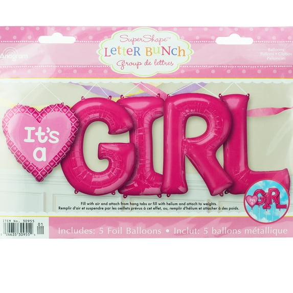 Baby Shower It's A Girl Letter Bunch Foil Balloons