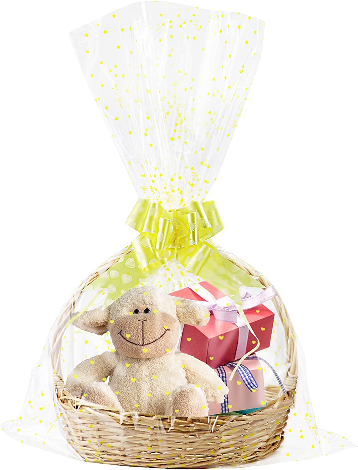 Baby Shower Large Cellophane Bags, Yellow Heart Cellophane Wrap for