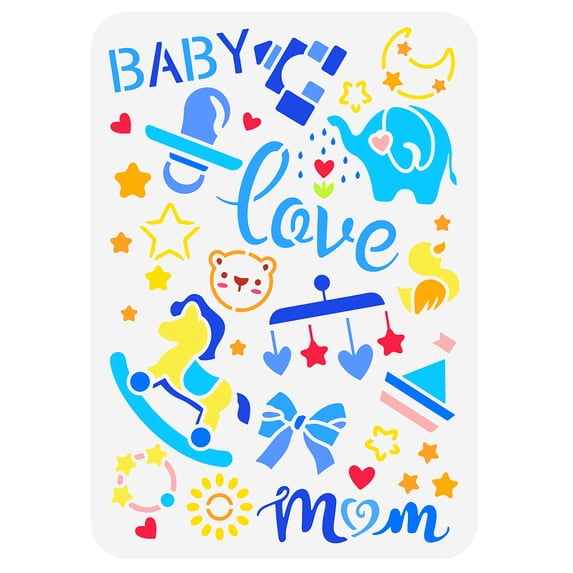 Baby Shower Painting Stencil 8.3x11.7inch Reusable Baby Theme Painting Templates Cute Rocking Horse Elephant Duckling Pattern Stencils
