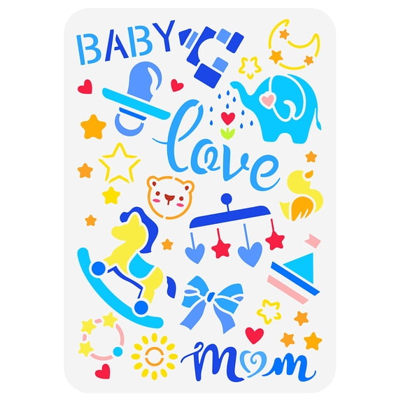 Baby Shower Painting Stencil 8.3x11.7inch Reusable Baby Theme Painting Templates Cute Rocking Horse Elephant Duckling Pattern Stencils