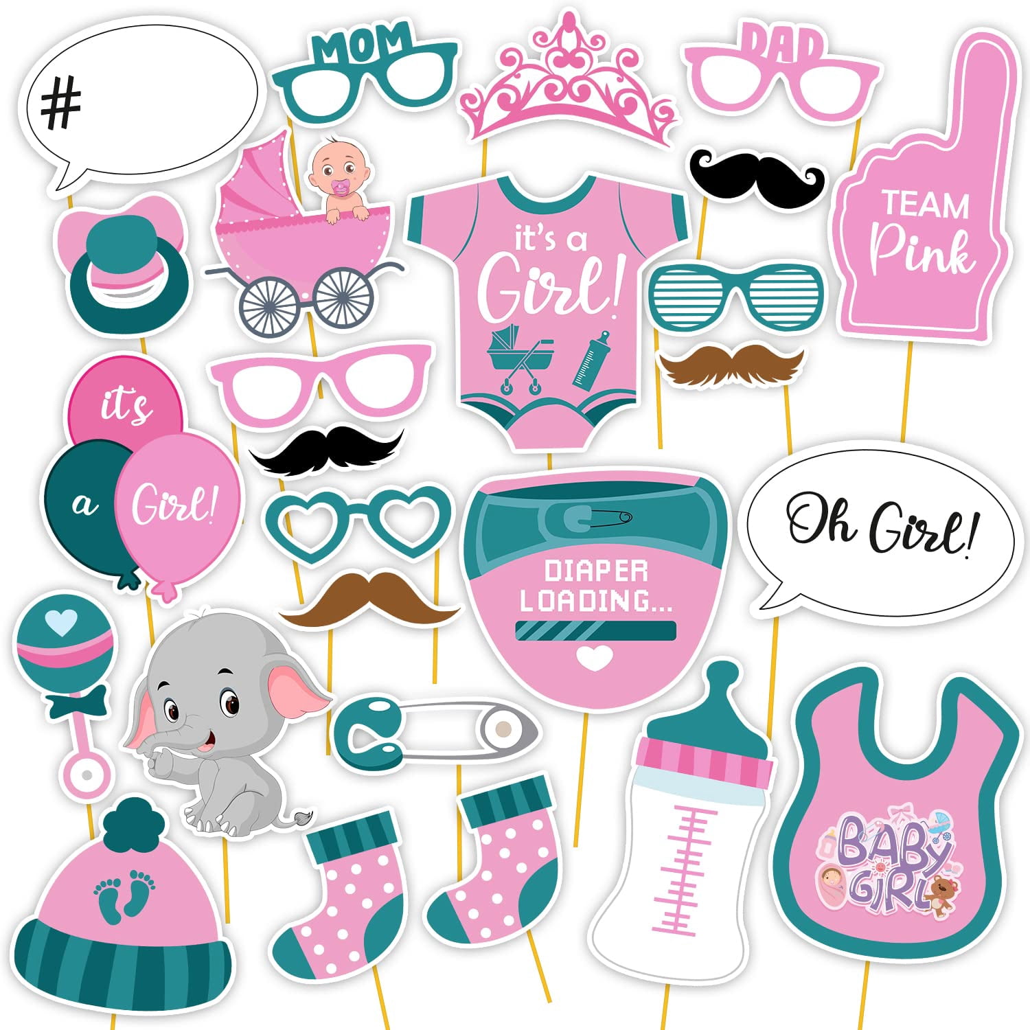 Baby Shower Photobooth - 26 Pcs | Baby Shower Photo Booth Props | Baby ...