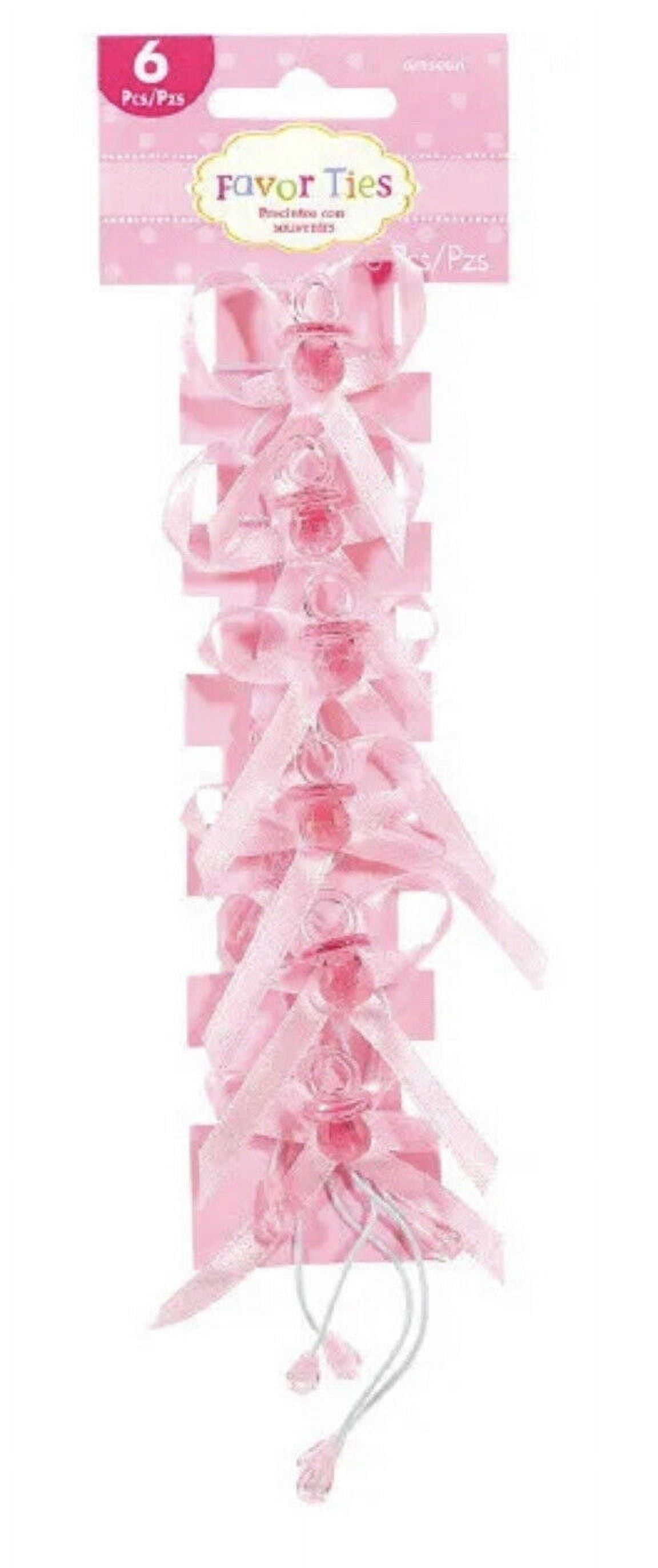 Baby Shower Pink Pacifier w/ Ribbon Favor Ties (6ct)