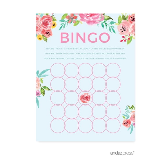 Koyal Wholesale Pink Roses English Tea Party Baby Bingo Game Cards, 20-Pack, Baby Shower Games Activities Decorations