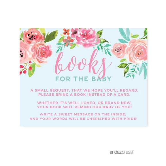 Koyal Wholesale Baby Shower Pink Roses English Tea Party Books for Baby Request Cards, 20-Pack
