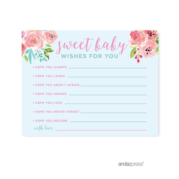 Koyal Wholesale Baby Shower Pink Roses English Tea Party Wishes for Baby Cards, 20-Pack