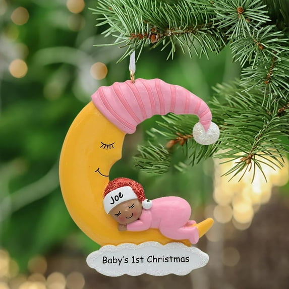 Baby Shower Present Maxora Personalized Ornaments Customized Christmas ornament Baby Moon/Pink Dark Skin Free Customize