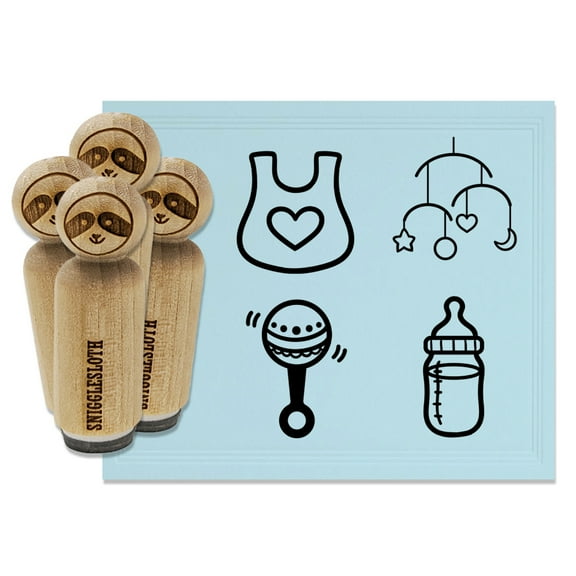 Baby Shower Rattle Bottle Bib Mobile Rubber Stamp Set for Scrapbooking Crafting Stamping - Mini 1/2 Inch