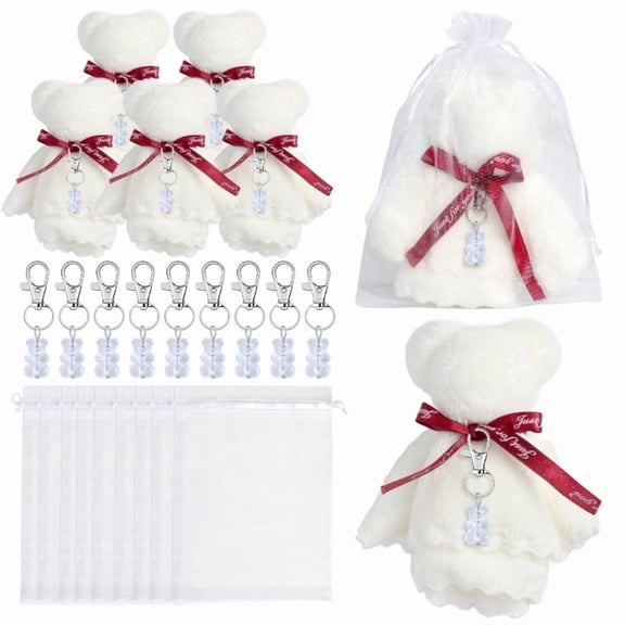 Baby Shower Return Favors Plush Bear Keychain with Organza Bags Thank You Tags and Towels for Wedding Party Decorations