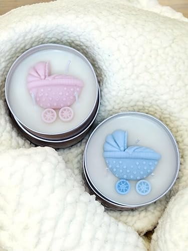 Baby Shower Scented Candles, Candles for Baby Shower Decoration, Baby Theme Gift Set, Candles Packed in a Box with Thank You Card (Tin Jar, Pink & Blue, Pack of 2)