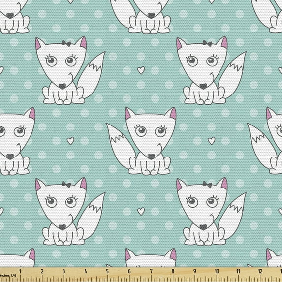Ambesonne Party Fabric by the Yard Upholstery, Dogs on Polka Dot Motif, 5 Yards, Charcoal Grey Pale Pink