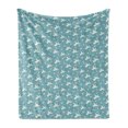 thumbnail image 1 of Baby Shower Soft Flannel Fleece Blanket, Flying Stork Birds with Twigs and Little Babies Infant Kid Motherhood, Cozy Plush for Indoor and Outdoor Use, 50" x 70", Blue White Vermilion, by Ambesonne, 1 of 5
