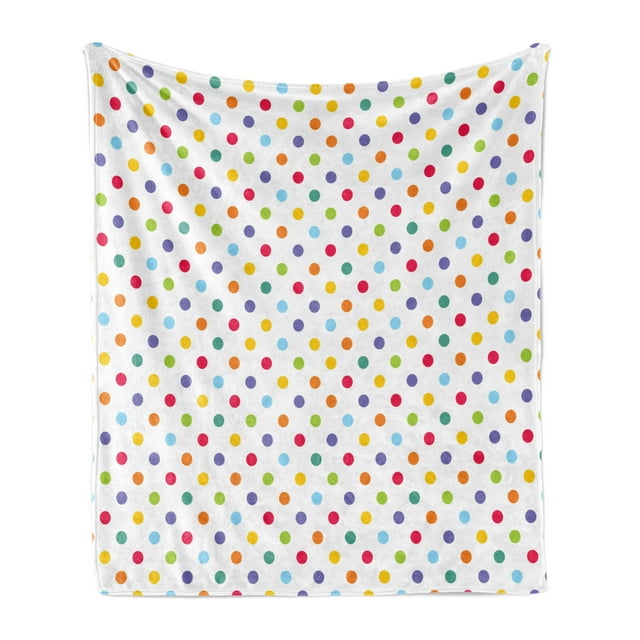 Baby Shower Soft Flannel Fleece Blanket, Rainbow Colored Arrangement of Oval Shapes Traditional Circular Pattern Spots, Cozy Plush for Indoor and Outdoor Use, 70" x 90", Multicolor, by Ambesonne