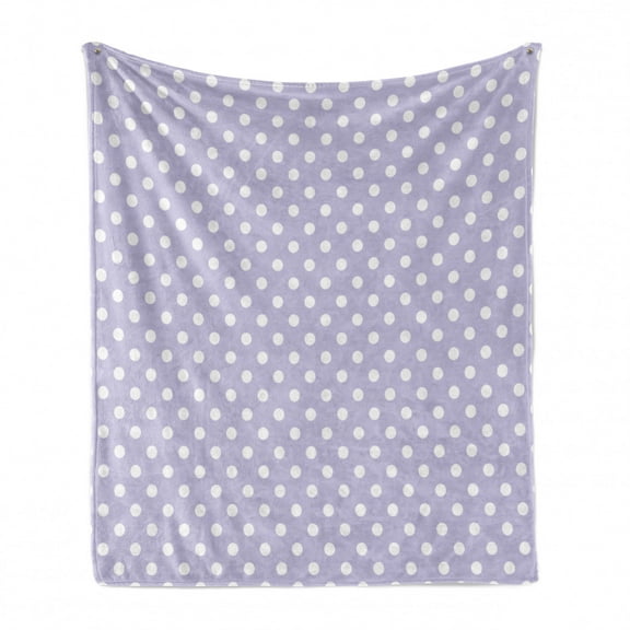 Baby Shower Soft Flannel Fleece Blanket, Traditional Polka Dotted Pattern Classic Grid Composition Bicolor, Cozy Plush for Indoor and Outdoor Use, 50" x 70", Lavender Blue and White, by Ambesonne