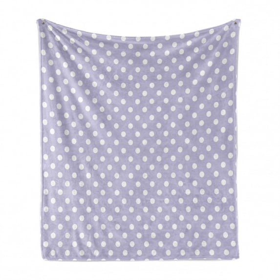 Baby Shower Soft Flannel Fleece Blanket, Traditional Polka Dotted Pattern Classic Grid Composition Bicolor, Cozy Plush for Indoor and Outdoor Use, 50" x 70", Lavender Blue and White, by Ambesonne