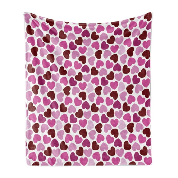 Baby Shower Soft Flannel Fleece Throw Blanket, Love Themed Hearts Pattern Party Themed Composition Modern Illustration, Cozy Plush for Indoor and Outdoor Use, 70" x 90", Ruby Pink Lilac, by Ambesonne
