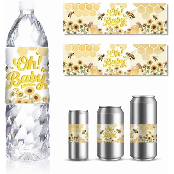 Baby Shower Water Bottle Labels 30 Sheets Bee Sunflower Drinking Water Container Labels Self-Adhesive Wraps Sticker