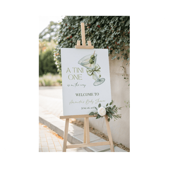 Baby Shower Welcome Sign Neutral Tiny One Olive Green Bow Martini Shower Poster Template