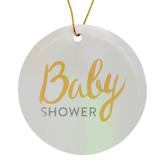 3drose, Baby Shower with Yellow Font, Circle Porcelain Ornament