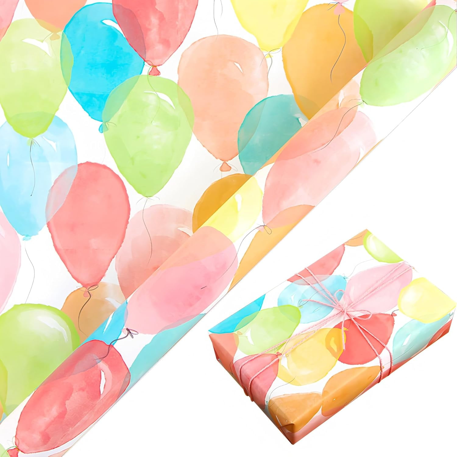 Baby Shower Wrapping Paper Roll for Birthdays and All Occasions - 17 Inches X 50 Feet - Colorful Balloons Design for Boys Girls Kids, Birthday, Valentines, Graduation, Wedding, Christmas