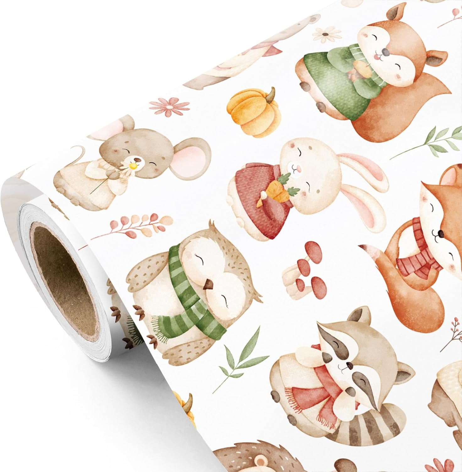 Baby Shower Wrapping Paper Roll - Mini Roll - 17 Inch x 16.5 Feet - Forest Animal Wrapping Paper, Perfect for Kids Girl Birthday, Newborn Gift Wrap