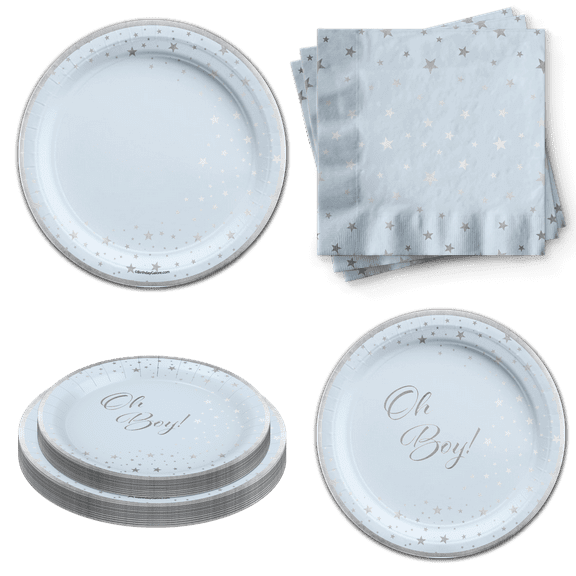 Baby Shower for Boy Plates and Napkins - Baby Boy 1st Birthday Party Tableware Set Includes Plates Napkins | Kit for 24