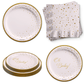 Baby Shower for Girl Plates and Napkins - Baby Girl 1st Birthday Party Tableware Set Includes Plates Napkins | Kit for 24