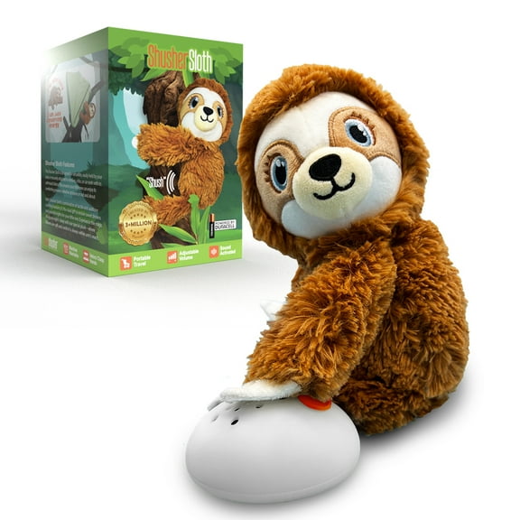 Baby Shusher Brown Sloth Calming Portable Plush Sleep Soother with Noise Activated Cry Sensor for Newborns