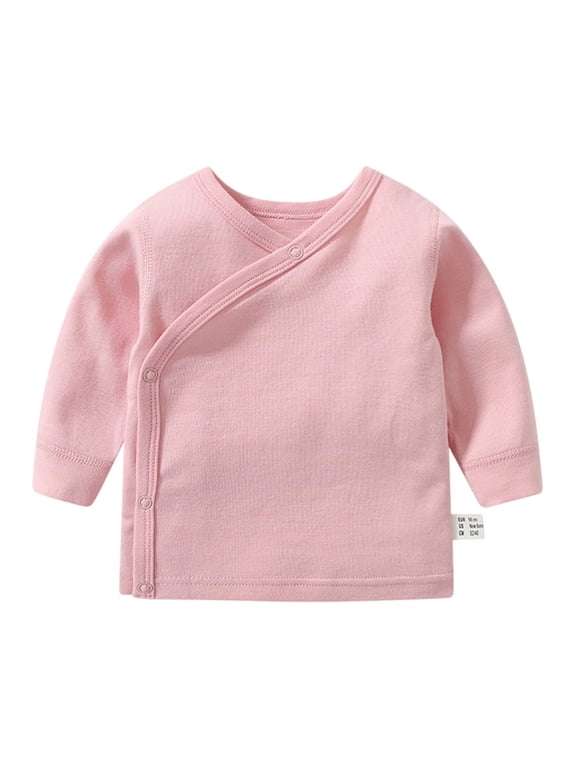 Baby Side Snap Shirt Long Sleeve Wrap Front Top Snap Closure Soft Breathable Blouse for Daily Wear