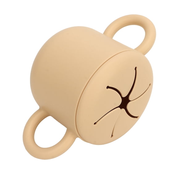 Baby Silicone Snack Cup, Portable Spill-Proof Food Container with Dual Handles, Beige, 350ml