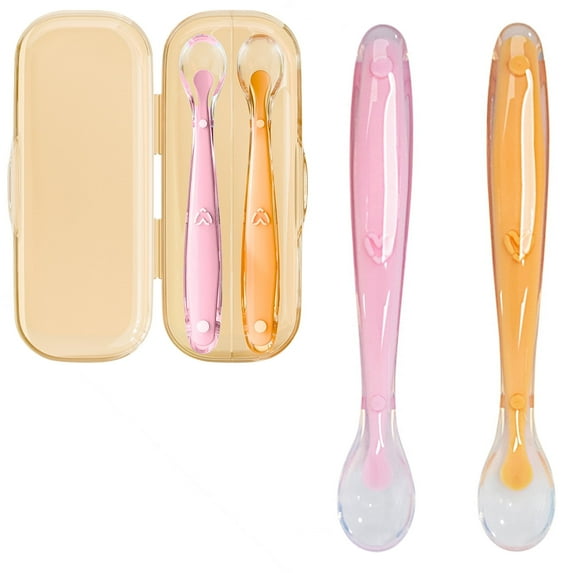 Baby Silicone Spoon,2 Pcs Soft Training Feeding Spoons for First Stage Baby and Infant, High Temperature Resistant Biting Spoon+Non-Slip Handle, Dishwasher Safe and Boilable