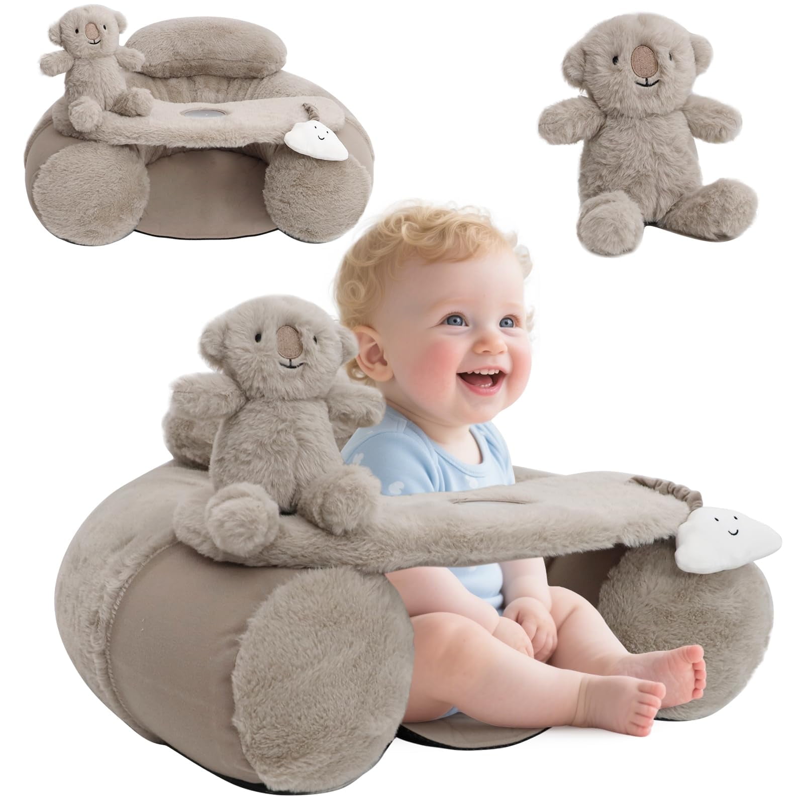 Baby Sit Me Up Seat, Inflatable Baby Seat with Cover for Babies 3-36 Months,Portable,Inflatable Sit & Play Floor Seats for Sitting Up (Gray)