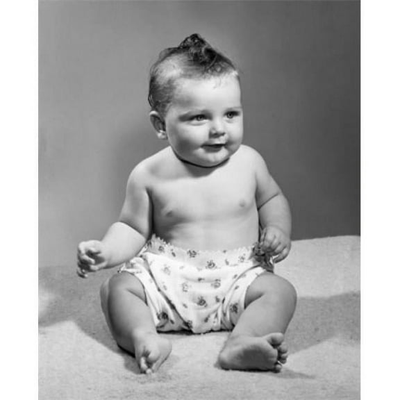 Baby Sitting on the Bed Poster Print - 18 x 24 in.