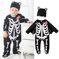 thumbnail image 1 of Baby Skeleton Halloween Cost-ume Black Onesie with White Print Romper Outfit for Spooky Party, 12-18 Months, 1 of 5