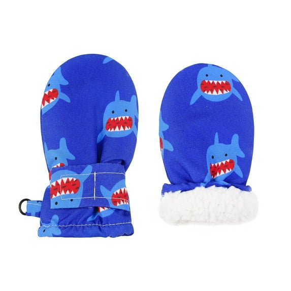 Baby Ski Waterproof Mittens Kids Thick Lined Fleece Gloves for Cold Weather Warm Kids Winter Mittnes Little Shark 6-18 months